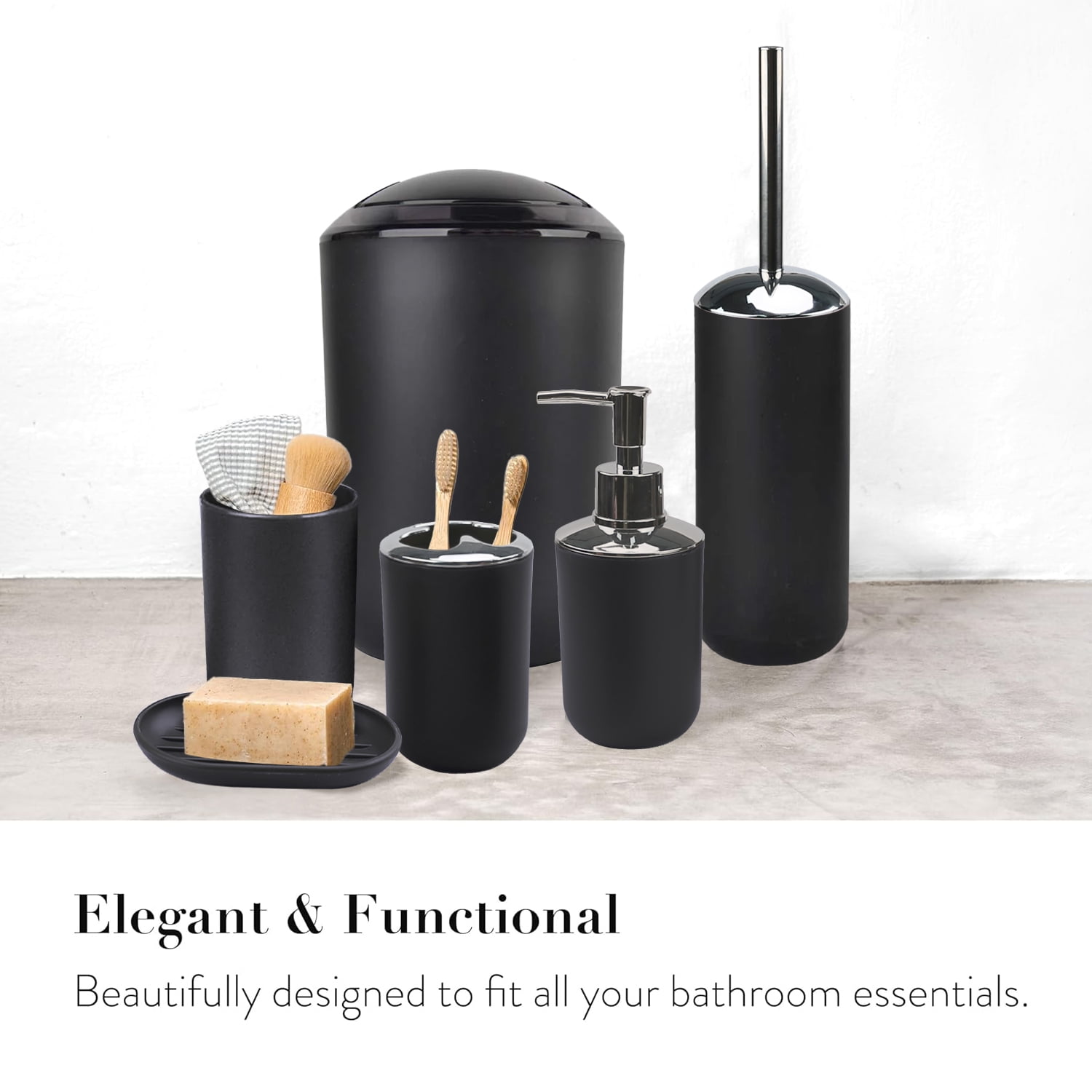 Cerbior 6 Plastic Bathroom Linen & Accessory Set, Black