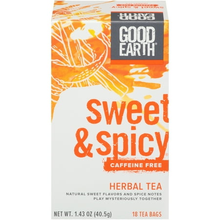 (3 Boxes) Good Earth Herbal & Black Tea, Sweet & Spicy, Caffeine Free, Tea Bags, 18