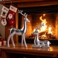 thumbnail image 4 of Liamobondopolis Matte Silver Reindeer Figurine Set of 2 Minimalist Deer Statues for Christmas Mantel and Home Decor, 4 of 9