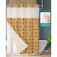 thumbnail image 2 of No Hook Shower Curtain with Snap in Liner, Abstract Brown Leaves Texture on Khaki Hotel Shower Curtains for Bathroom, Washable Shower Curtain Liner Set with Mesh Top Window, 72"x84", 2 of 6