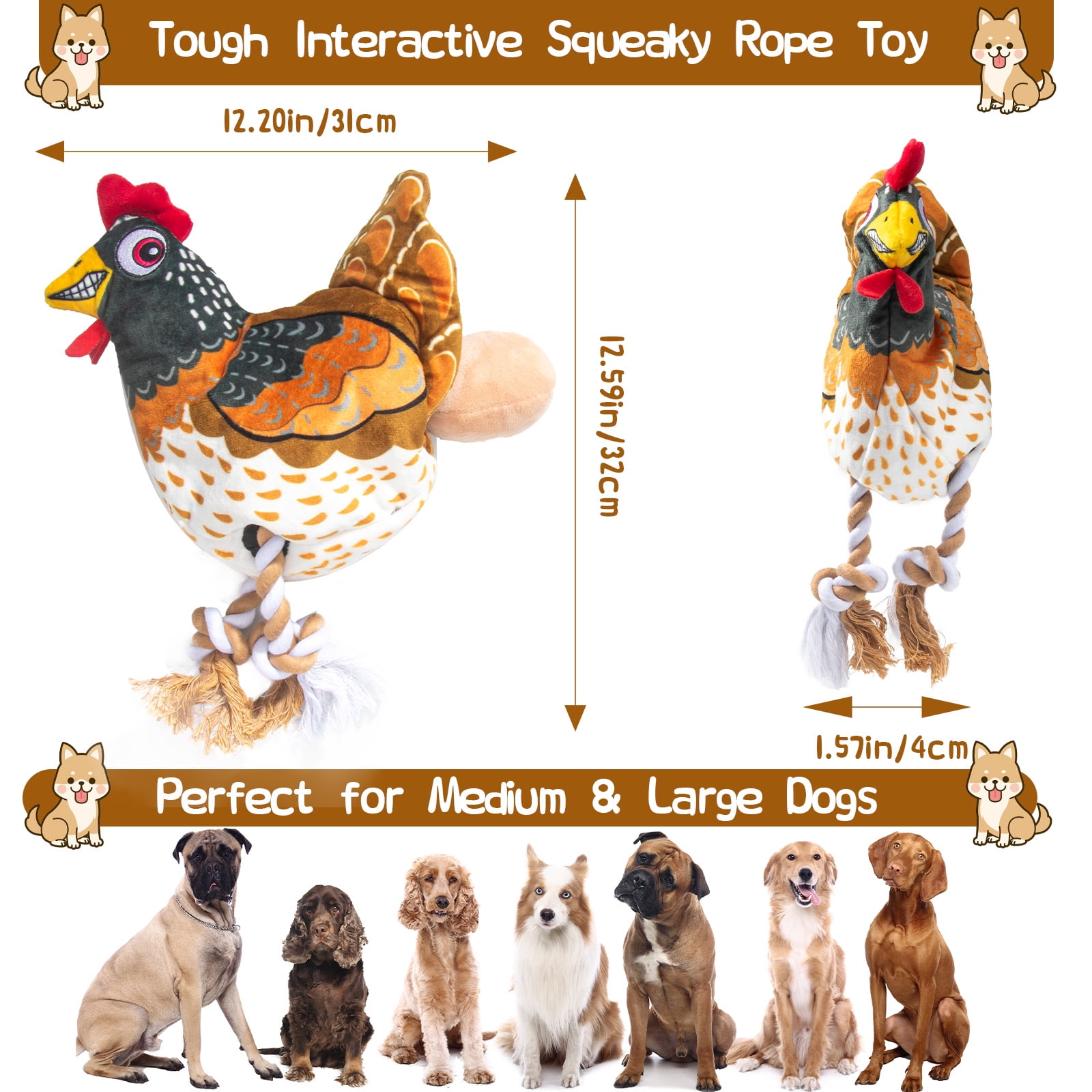 Pet Tug-of-War Toy with Squeaker – Durable Chicken-Shaped Dog Toy for Small to Large Breeds, Rope Design for Interactive Play, Built-in Squeaker for Extra Fun