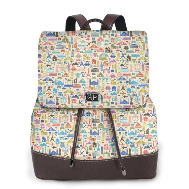 Easygdp Famous Places Mochila de Cuero para Mujeres, Bolso de Hombro, Bolsos de Mano de Moda para Trabajo y Viajes