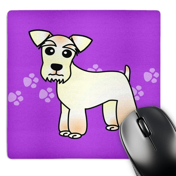3dRose, Cute Miniature Schnauzer Wheaten Coat - Cartoon Dog - Purple with Pawprints, MousePad