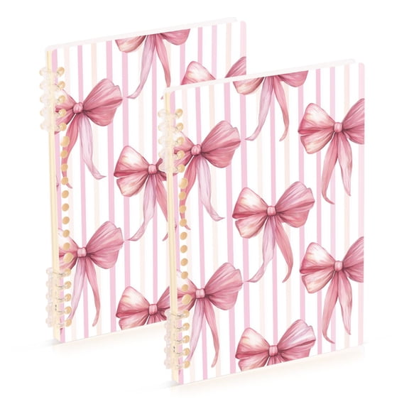 Pink Striped Background Watercolor Bows Notebook Detachable Coil Notebook Diary Plan Book A5 Size 60 Pages 1 Pack