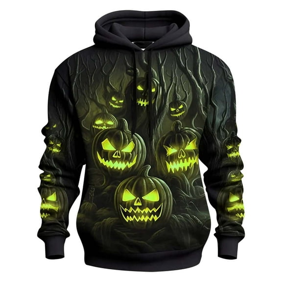 Yuncity Halloween Hoodie Men Realistic Printed Long Sleeved Hooded Casual Unique Outdoor Mens Sweatshirt Xxl