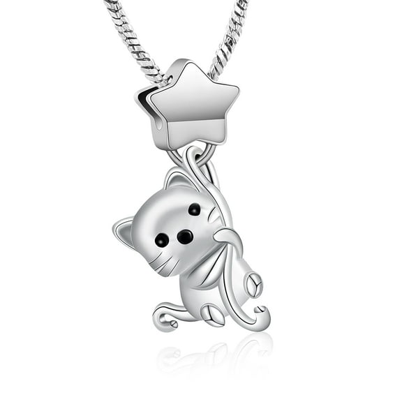 Cat Urn Necklace for Ashes Star Cremation Jewelry Stainless Steel Ashes Pendant for Women Men Keepsake Necklace Memorial Pet Cat Dog Ashes Jewelry