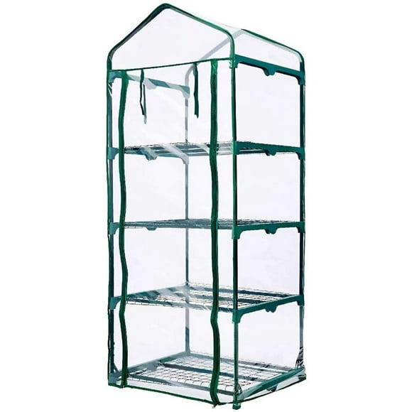 4 Tier Mini Greenhouse Roll Up Zipper Door Greenhouse Replacement Cover-22"x14"x63" Clear Greenhouse Cover for Gardening Plants Cold Frost Protection Wind Rain Proof (Frame Not Include)