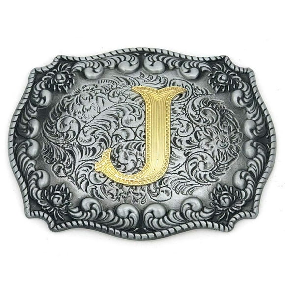 HUABOLA CALYN Boucle de Ceinture Western Lettres Initiales ABCDEFG à Y-Cowboy Rodéo Argent Grande Boucle de Ceinture pour Hommes et Femmes (J) Amélioration