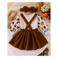 thumbnail image 4 of Suealasg Baby Girls Halloween Outfit 3Pcs Newborn Girl Christmas Clothing 3 6 9 12 18 Months Infant Girls Long Sleeve Romper Santa Claus/Ghost/Turkey Embroidery Suspender Skirt Headband Sets, 4 of 8