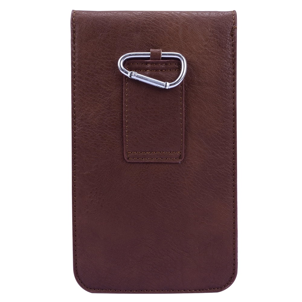 BUNDLE: Professional Vegan Leather Vertical Smartphone Holster Wallet (Brown) & Selfie Stick Mini Tripod 2.0 (Silver) - Belt Loop, Removable Carabiner, Card Slots - fits Smartphones up to 6.5-inch