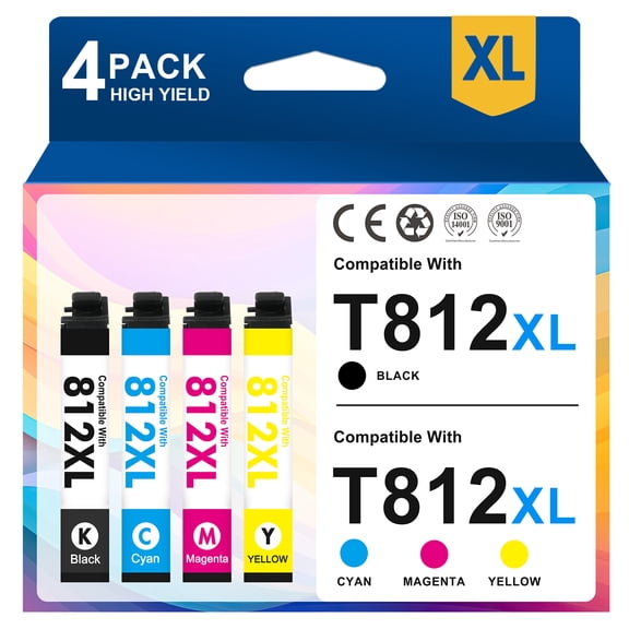 812 Ink Cartridges 4 PACK Compatible for Epson 812 812XL T812XL T812 Ink for WF-7840 WF-7820 Workforce pro WF-7310 WF7310 WF7840 WF7820 Printers Ink - 812 XL Black,Cyan,Magenta,Yellow