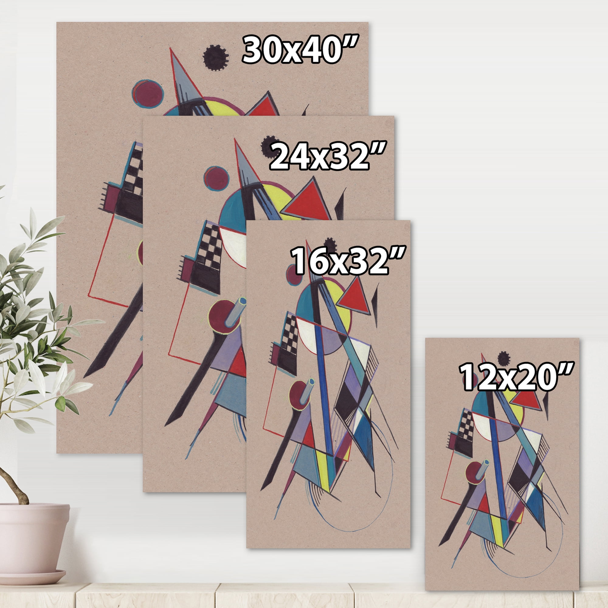 Designart ' Abstract Compositions Of Colored Geometric III ' Modern Canvas Wall Art Print