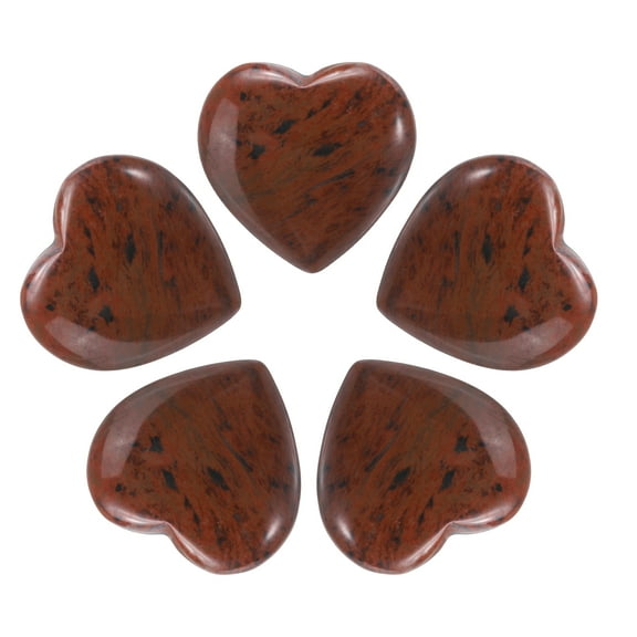 5Pcs Natural Heart Stone Quartz, Love Heart Worry Stones for Balancing Worry Bulk Red Black