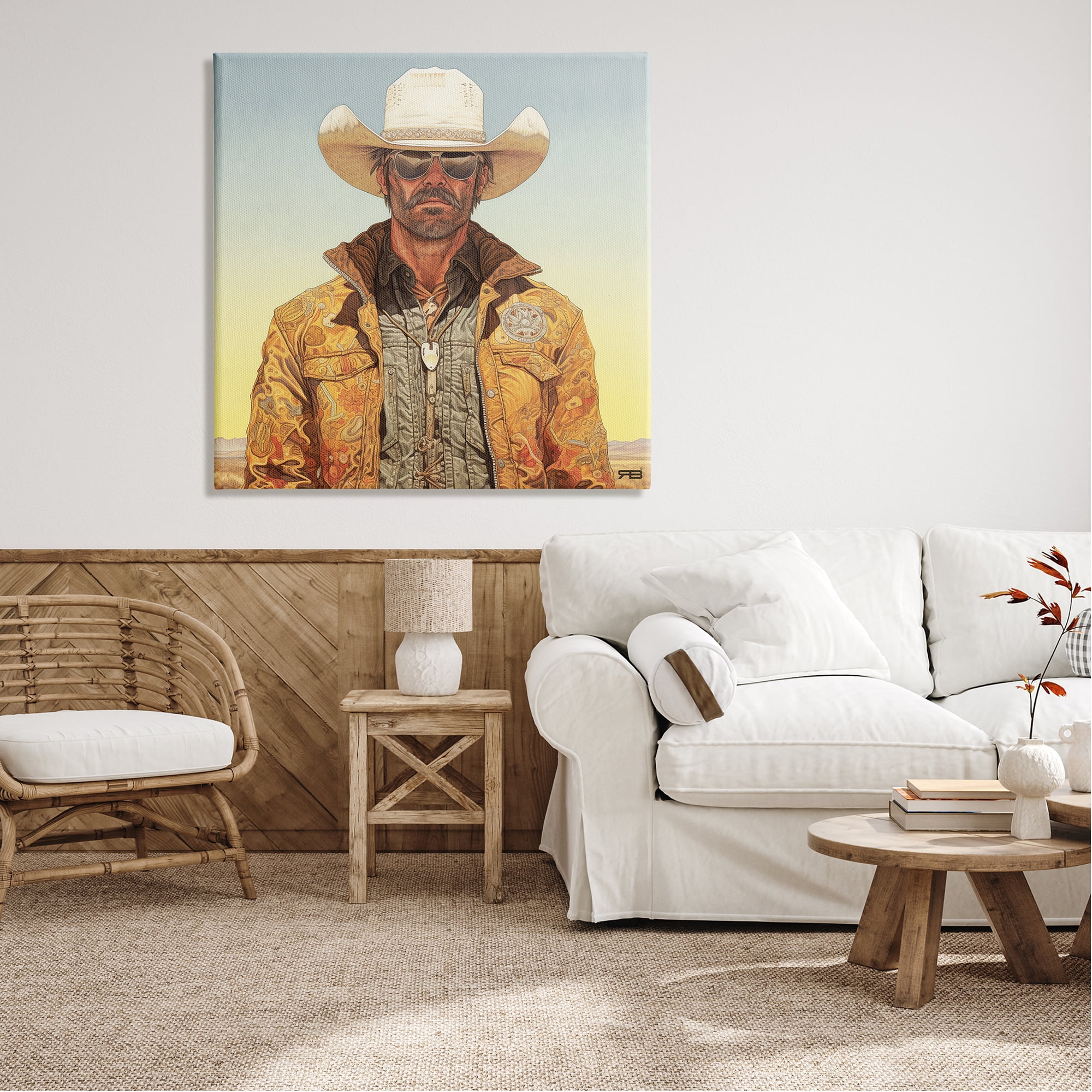 Stupell Industries Cowboy at Sunset Abstract Painting Gallery Wrapped Canvas Art Print Wall Art, 36 x 36
