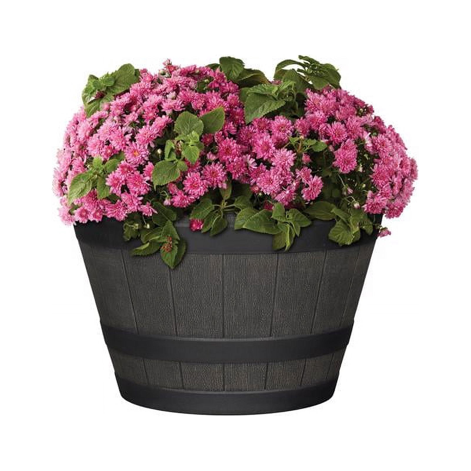 L&G Solutions 9 in. H X 14 in. D Wood-Resin Whiskey Barrel Planter Brown