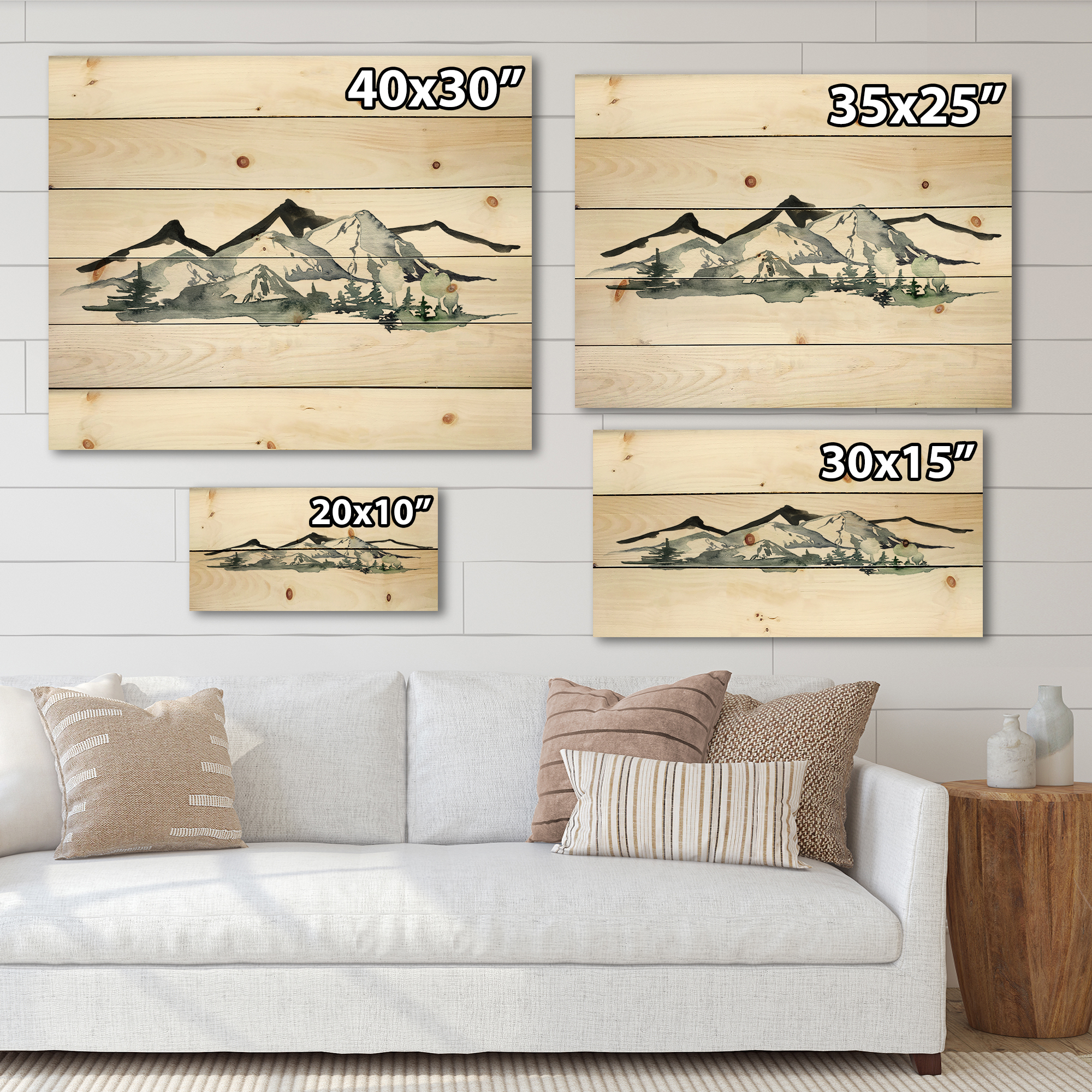 Designart 'Minimalistic Fir Forest and Winter Mountains I' Modern Print on Natural Pine Wood