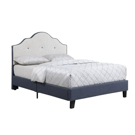 Upholstered Stripe - Pemberly Row Mannin Navy Stripe Upholstered Twin Platform Panel Bed