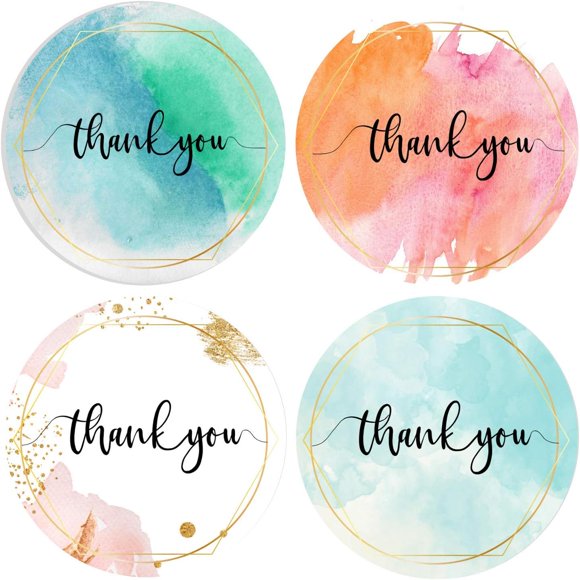 PinesC Thank You Stickers Roll | Elegant Water Color with Gold Foil |1.5 inch | Waterproof | 500 Labels for Small Business, Floral Designer, Artist | 4 Watercolor Designs