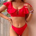 thumbnail image 3 of PENGXIANG Womens Swimsuit Solid Color Two-Piece Split Bathing Suit High Waist Ruffled Backless Wrap Swimwear, 3 of 5