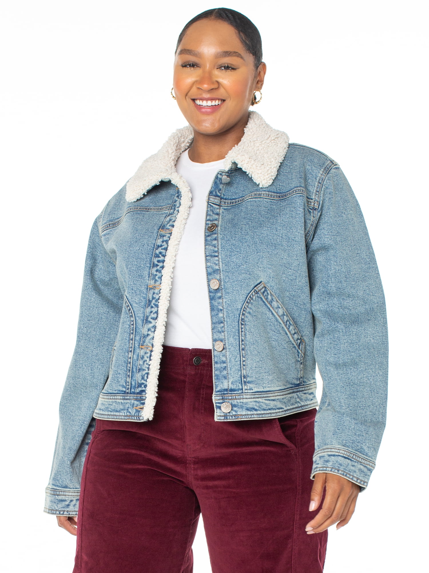 Celebrity Pink Juniors Faux Shearling Denim Jacket, Super Soft