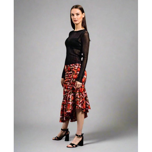 Multicoloured Tiered Hem Midi Skirt