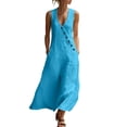 thumbnail image 2 of Mifsaly Sleeveless Shirt Dresses for Women V Neck Midi Elegant Linen Dress Button Down Office Vacation Casual Flowy Sundress with Pockets S, 2 of 8