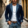 thumbnail image 4 of MexChoioe Mens Fall Casual Knit Cardigan Lapel Collar Denim Spliced Open Front Design Loose Cut Daily Coat for Mens, 4 of 6