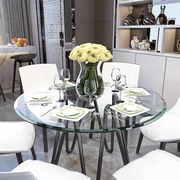 Miekor Furniture 38.6" Inch Round Tempered Glass Table Top Clear Glass 2/5" Inch Thick Beveled Polished Edge No4053