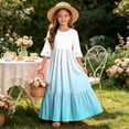 thumbnail image 7 of Little Girls Maxi Dress 4-14 Years Ruffle Half Sleeve Round Neck Floral Print Tiered Long Dress with Side Pockets Watermelon Red P 5-6 Years, 7 of 7