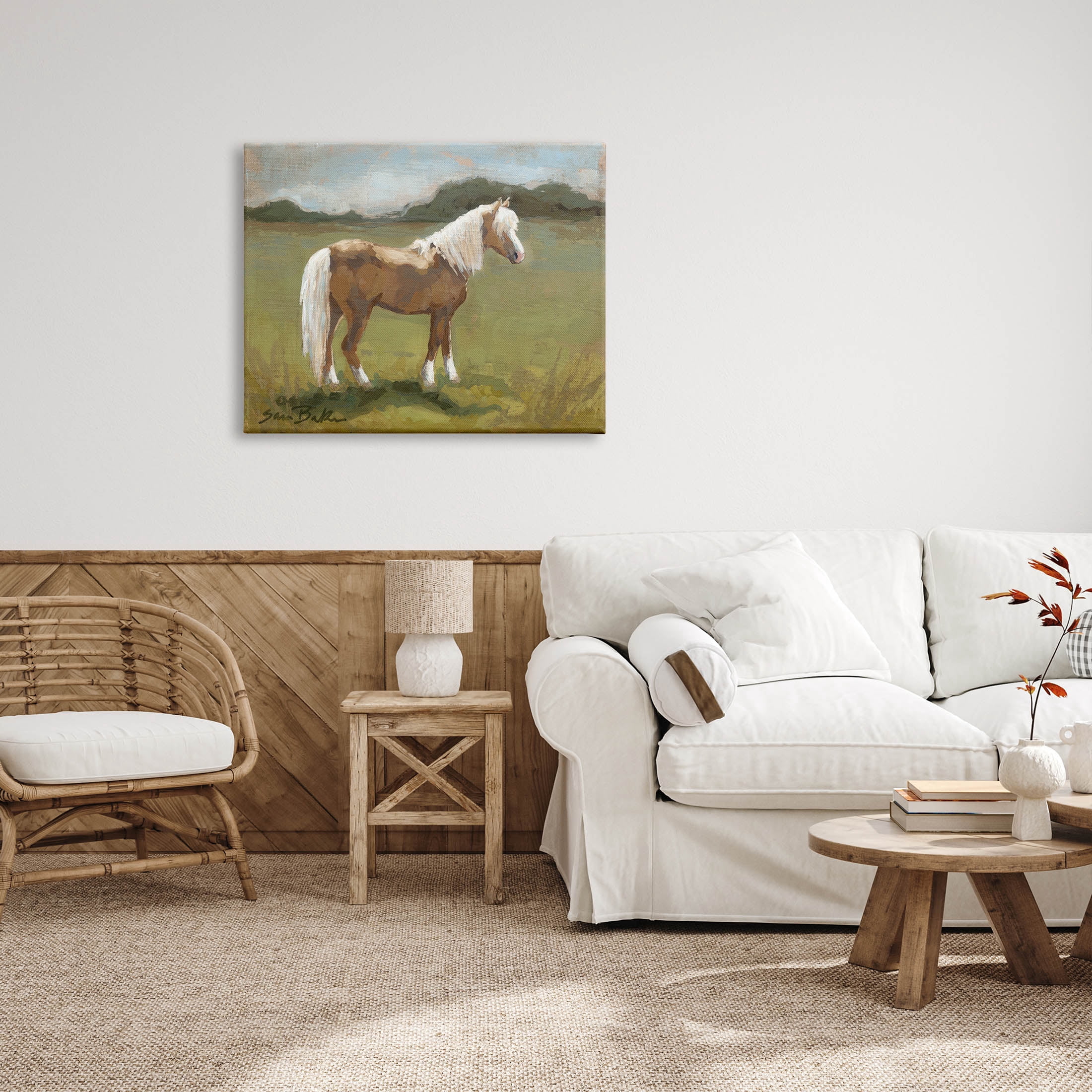 Rural Horse Countryside Landscape Animals & Insects Painting Gallery Wrapped Canvas Print Wall Art