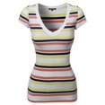 thumbnail image 1 of FashionOutfit Women's Wide V-neck Stripe Short Sleeve Tee Shorts, 1 of 3