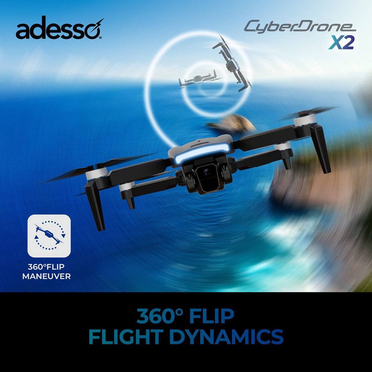 Adesso CyberDrone X1 Lightweight Remote Controlled Drone with 2.4GHz Controller Altitude Hold Headless Mode 3D Flips 720P Camera Beginner Friendly