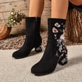 thumbnail image 3 of Oyedens High Heels Mid Calf Boots for Women Black Ethinic Embroidered Suede Womens Short Dress Boots, 3 of 7