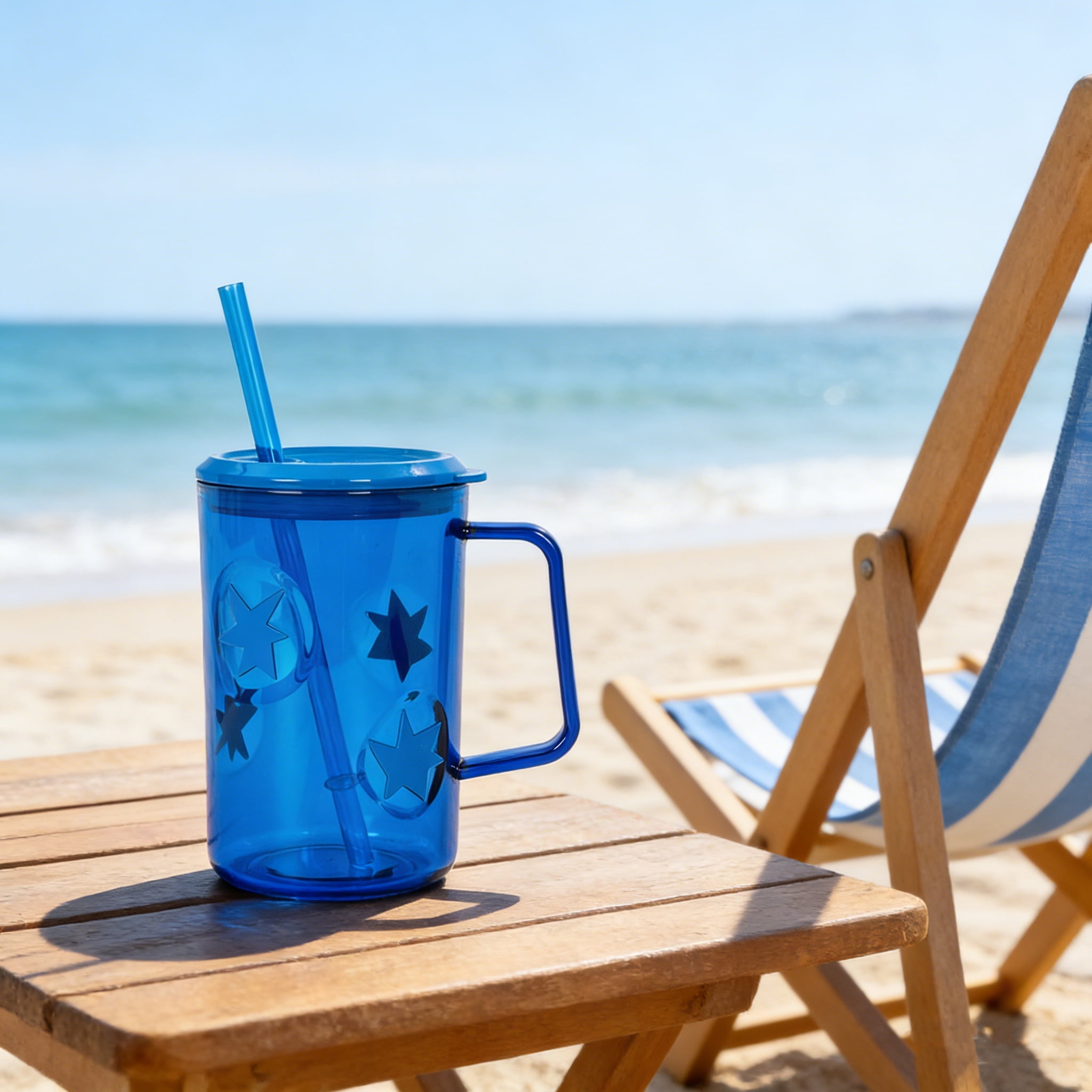 Mainstays 20oz Plastic Jelly Mug with Lid, Straw & Handle, Blue