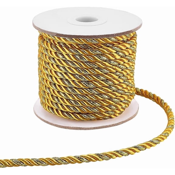 16.4 Yards 3-Ply Gold Twisted Cord 5mm Metallic Rope Decorative Trim Honor Cord Shiny Silk Thread Handfasting Cords