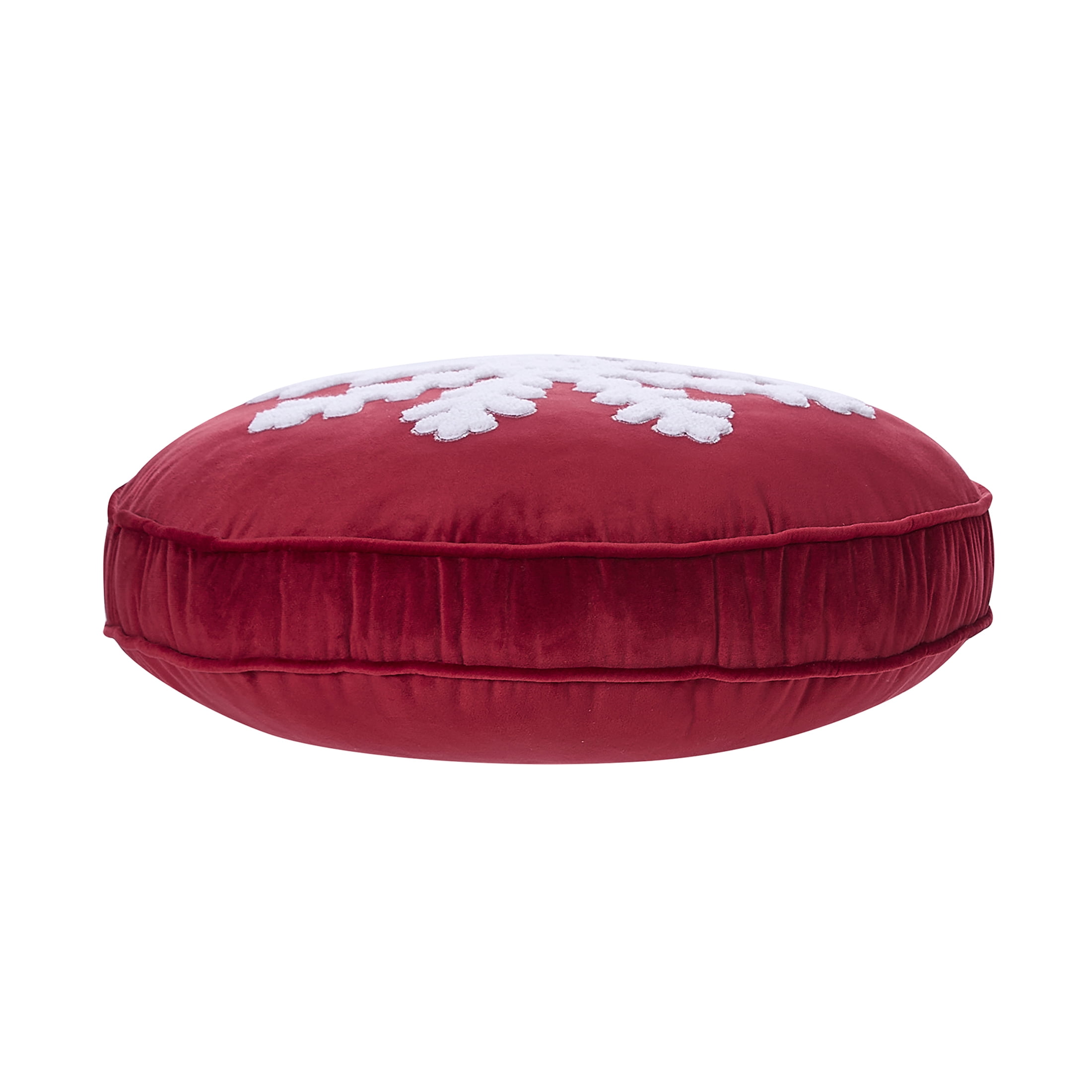 Holiday Time 16" x 16" Red Snowflake Round Velvet Decorative Pillow