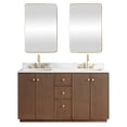 thumbnail image 2 of Oza 60M" Bath Vanity in Aged Dark Brown Oak with Fish Maw White Quartz & Mirror, 2 of 15