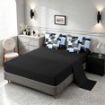 thumbnail image 4 of Manfei Light Blue Gray Square King Bedding, Minimalism Geometric Grid King Bed in a Bag, Black Reversible 7pcs, 4 of 6
