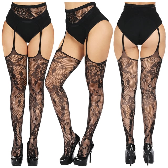 Qertyioot Collants Mode Leggings Unis Pantalons Dentelle Grande Taille Bas Résille Bas en Filet