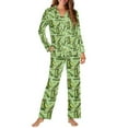 thumbnail image 2 of FOR U DESIGNS Green Cucumber Long Sleeve Button Up Pajama Shirts for Women 2 Pack Size L Button Pajamas Sleepwear with Pants Nightwear Long V-neck for Women, 2 of 7