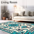 thumbnail image 2 of ODIKA 6'x9' Machine Washable Non-Slip Area Rug, Exotic Leopard Spot Medallion with Ornate Botanical Flourishes High Traffic Rug, Turquoise, 661134, 2 of 7