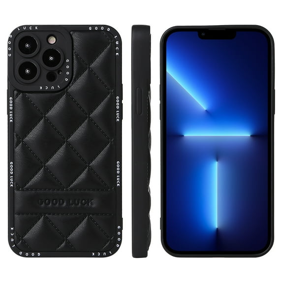 Dteck for Apple iPhone 13 6.1 inch,Diamond-shaped Pattern Leather Shockproof Anti-scratch Stylish Camera Lens Protection Phone Case,Black