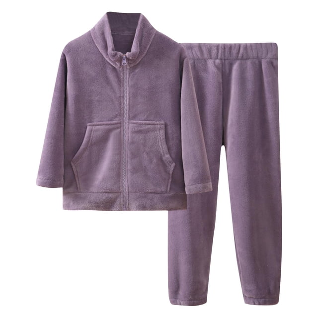 Penkiiy Girl's Letter Embroidery Teddy Drop Shoulder Sweatshirt & Pants Two Piece Outfi 6 Years Purple