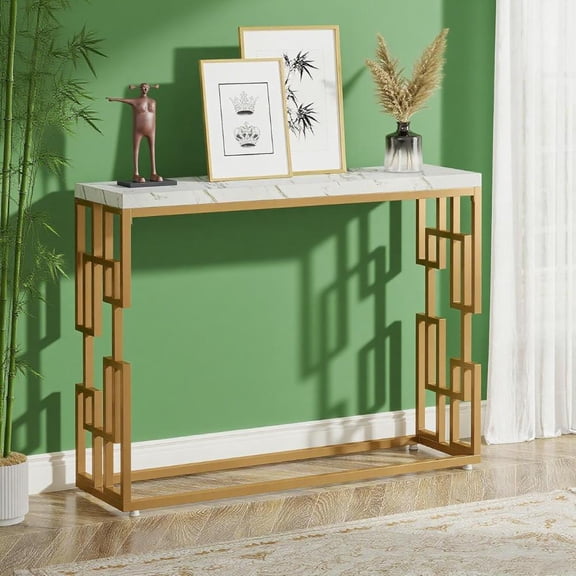 Tribesigns Faux Marble Console Table with Gold Metal Legs, 63" Long Sofa Table for Entryway, Hallway, Living Room, Modern Elegant Accent Table
