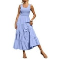 thumbnail image 5 of VUPSGEZ Women'S 2023 Casual Loose Plain Maxi Sundress Smocked Tank Dress Sleeveless Summer Beach Tiered Long Dresses (Light Blue,L), 5 of 8