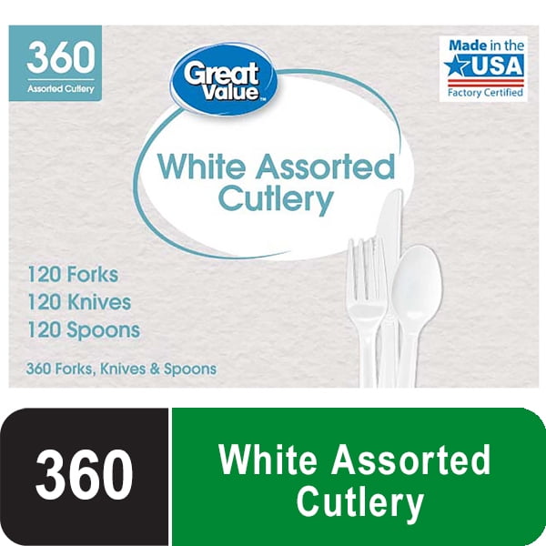 Great Value Everyday Disposable Plastic Cutlery White Assorted 360 Count Walmart Com