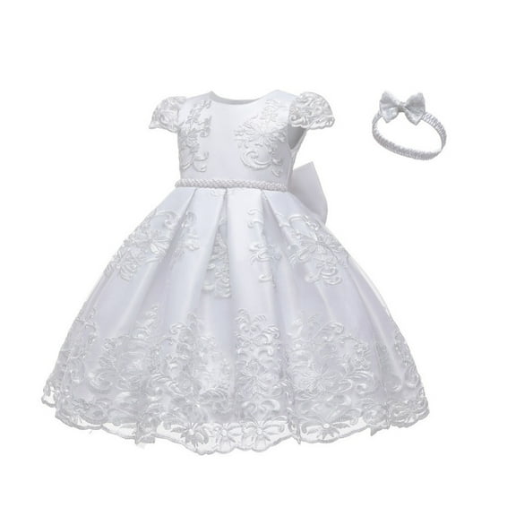Baby Girls Baptism Dress Christening Gown with Headband Pearl Lace Design 24M