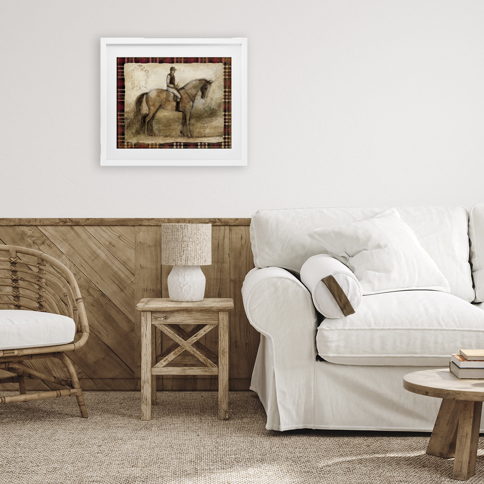 Stupell Industries Horse With Jockey & Plaid White Framed Print Under Glass, design by Susan Winget