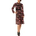 thumbnail image 1 of Vestido a media pierna con estampado floral de chifón para mujer de Nine West, negro, 18 Nine West Mediodía, 1 of 1