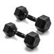 thumbnail image 1 of Par de mancuernas hexagonales recubiertas CAP Barbell de 8 lb (3.6 kg) con mango negro, 1 of 7